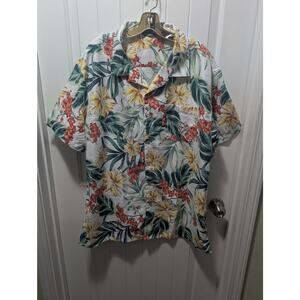 BOHIO Mens XXL Tropical Floral Aloha Yellow Hibiscus Hawaiian Short Sleeve Shirt